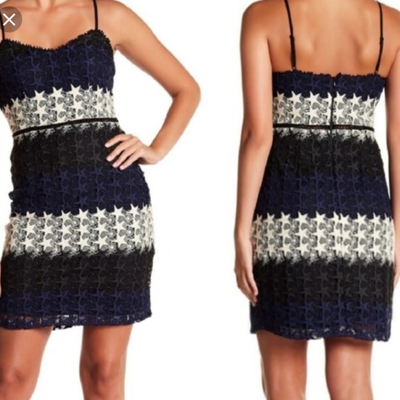 Bebe star lace black and navy mini dress - Picture 2 of 8